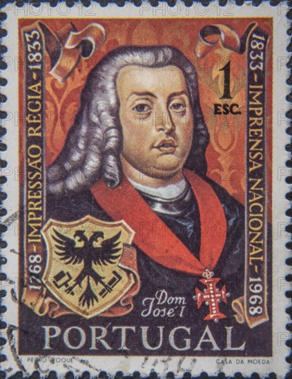 Joseph I or Dom José l of Portugal (1714-1777) was King of Portugal from 1750 to 1777. Portrait on Portuguese postage stamp