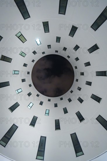 View of futuristic building with concentric window circles, Munich, Germany