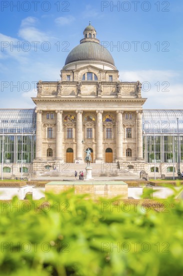 Impressive building with dome and columns, surrounded by greenery, Munich, Germany