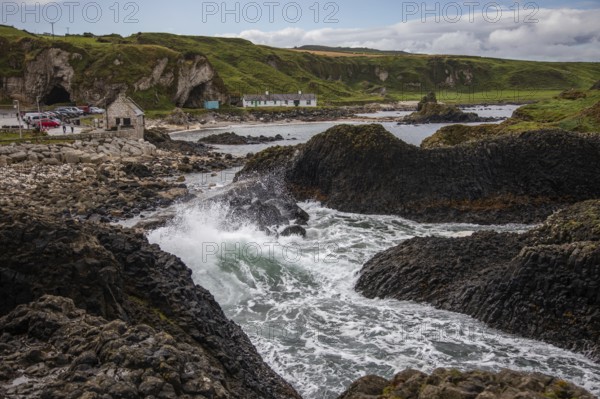View of fishing harbour, Ballintoy Harbour, Causeway Coastal Route, Antrim, Northern Ireland, Great Britain