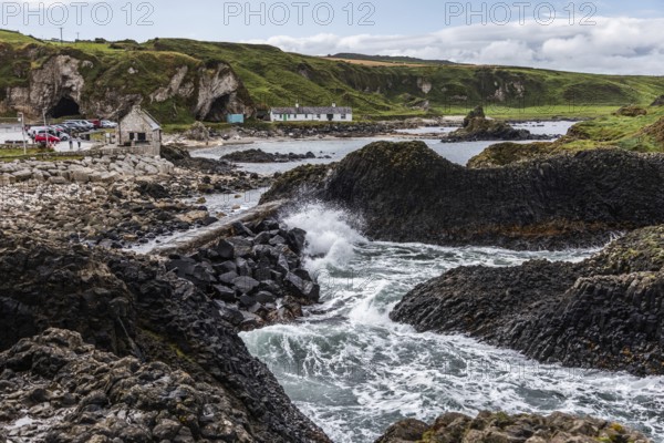 View of fishing harbour, Ballintoy Harbour, Causeway Coastal Route, Antrim, Northern Ireland, Great Britain