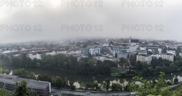 The city of Leoben in the early morning fog, Leoben, Styria, Austria