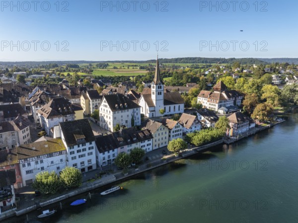 Aerial view of the old town centre of Diessenhofen am Rhein, Canton Thurgau, Switzerland