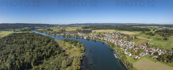 Aerial view, panorama of the municipality and enclave of Büsingen am Hochrhein, Rhine, district of Constance, Baden-Württemberg, Germany