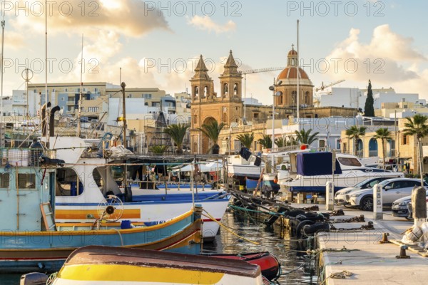Beautiful view of Marsaxlokk, traditional maltese fisherman village on south of the island, Malta