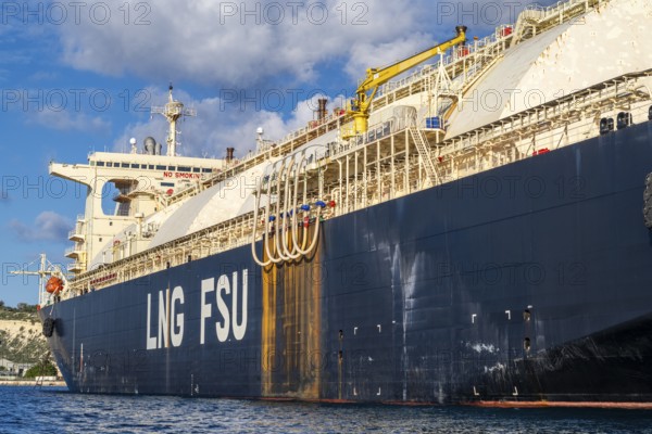 Floating Storage Unit or FSU next to power station by Marsaxlokk, south of Malta