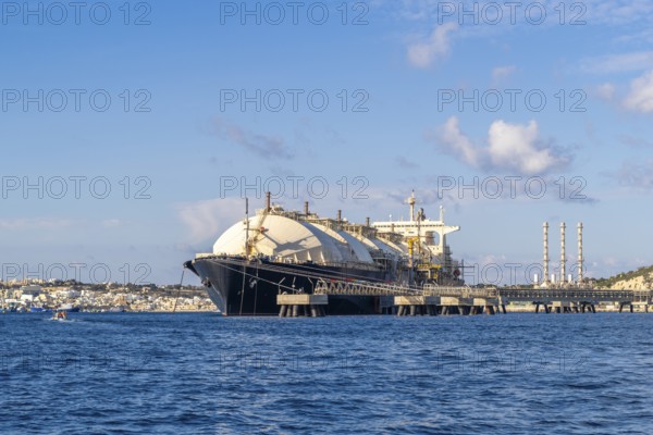 Floating Storage Unit or FSU next to power station by Marsaxlokk, south of Malta
