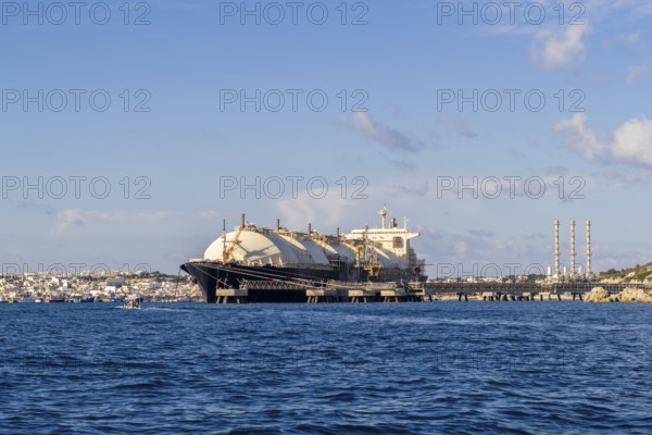 Floating Storage Unit or FSU next to power station by Marsaxlokk, south of Malta