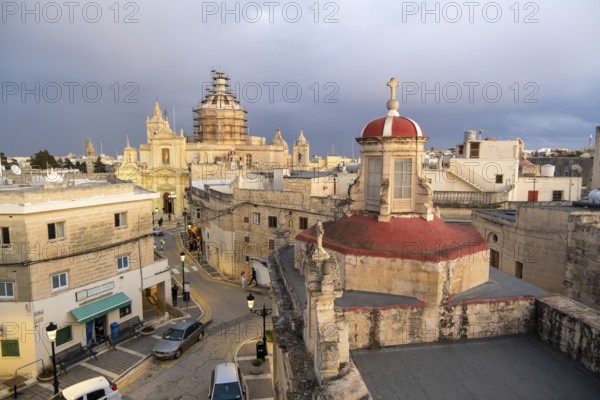 Rabat skyline with St Paul church dome on the left during sunset, Rabat Mdina, Malta