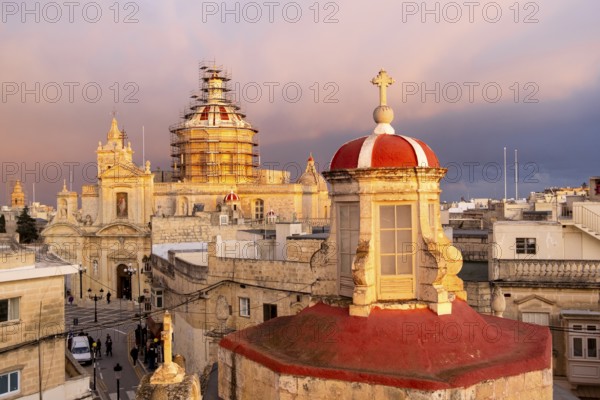 Rabat skyline with St Paul church dome on the left during sunset, Rabat Mdina, Malta
