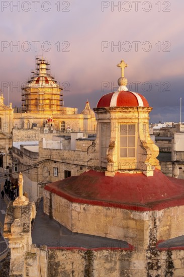 Rabat skyline with St Paul church dome on the left during sunset, Rabat Mdina, Malta