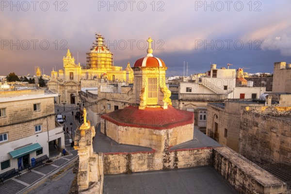 Rabat skyline with St Paul church dome on the left during sunset, Rabat Mdina, Malta