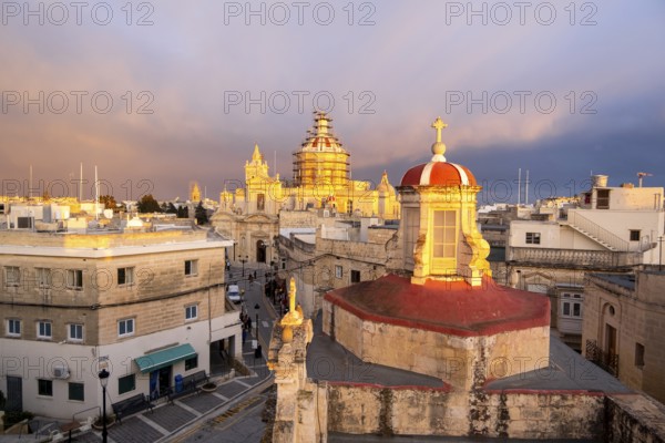 Rabat skyline with St Paul church dome on the left during sunset, Rabat Mdina, Malta