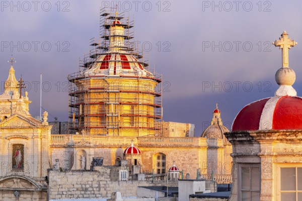 Rabat skyline with St Paul church dome on the left during sunset, Rabat Mdina, Malta