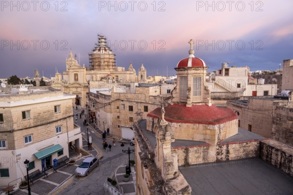Rabat skyline with St Paul church dome on the left during sunset, Rabat Mdina, Malta