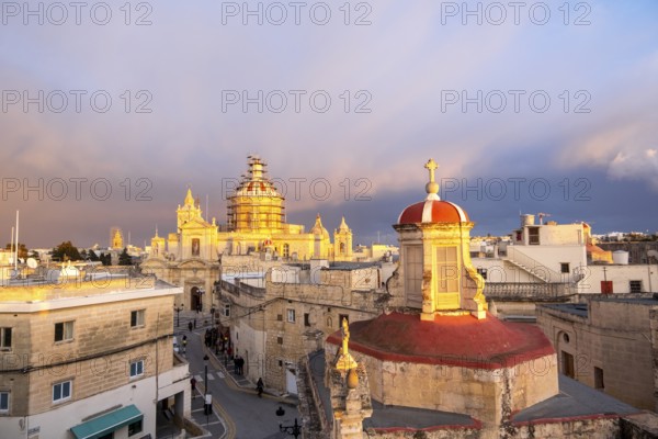 Rabat skyline with St Paul church dome on the left during sunset, Rabat Mdina, Malta