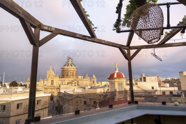 Rabat skyline with St Paul church dome on the left during sunset, Rabat Mdina, Malta