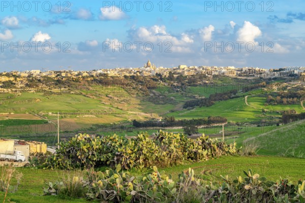 Beautiful view of nature at Gozo with Victoria or Rabat on the horizon, Gozo island, Malta