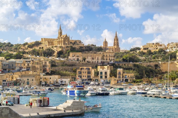 Beautiful view of Mgarr located on Gozo island, the main harbour connecting the island to Malta, Malta