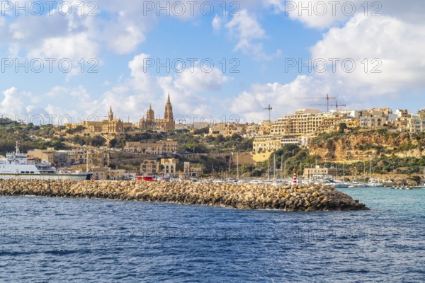 Beautiful view of Mgarr located on Gozo island, the main harbour connecting the island to Malta, Malta
