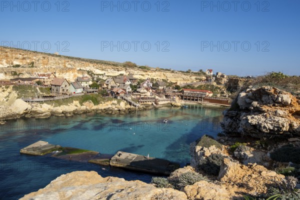 Scenic, colorful Popeye Village in Anchor Bay, Malta