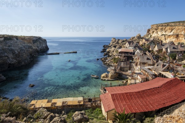 Scenic, colorful Popeye Village in Anchor Bay, Malta