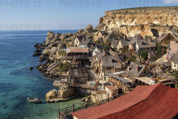Scenic, colorful Popeye Village in Anchor Bay, Malta