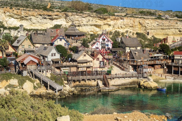 Mellieha, Malta - December 31, 2024: Popeye Village Malta has grown from its days as a Film Set of the 1980 Musical Production 'Popeye' into one of the major tourist attractions in Malta