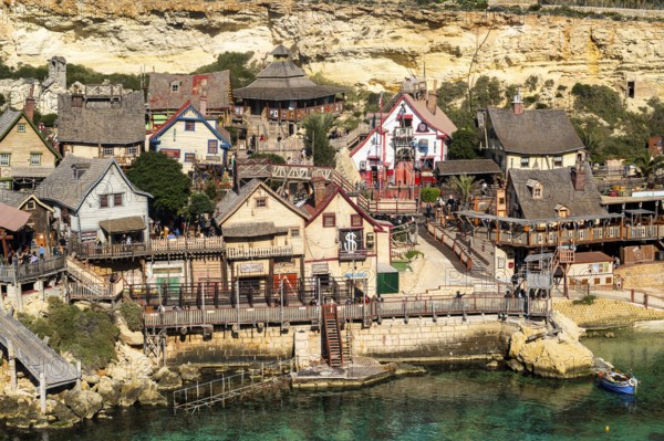Mellieha, Malta - December 31, 2024: Popeye Village Malta has grown from its days as a Film Set of the 1980 Musical Production 'Popeye' into one of the major tourist attractions in Malta