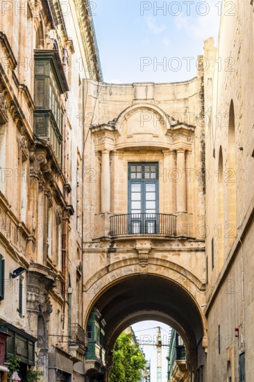 Beautiful architectural arch detail by Malta National Library in capital city La Valletta
