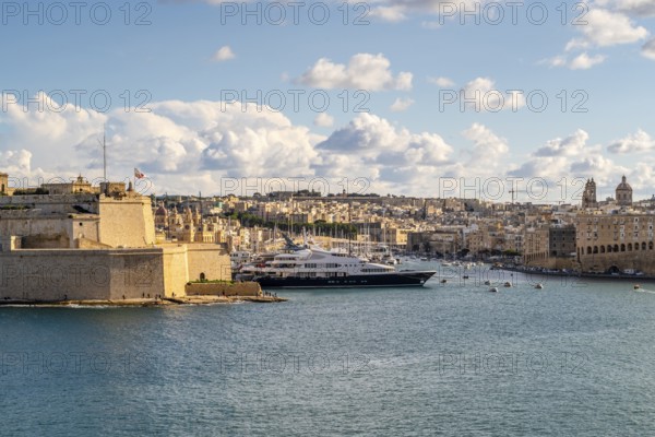 La Valletta beautiful view with Saint Angelo Fortress and marina, capital city of Malta