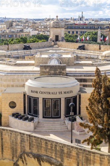 Valletta, Malta - December 26, 2023: View of Malta Central Bank in the capital city