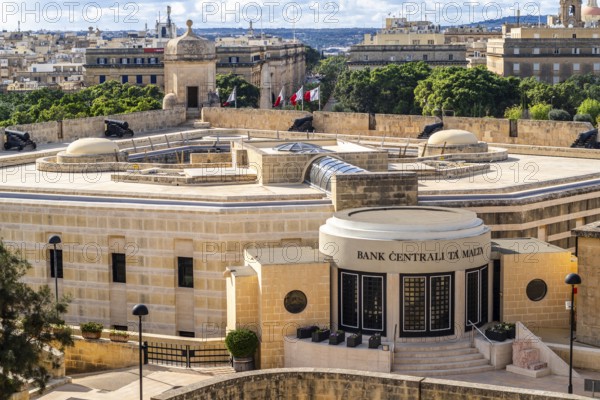 Valletta, Malta - December 26, 2023: View of Malta Central Bank in the capital city