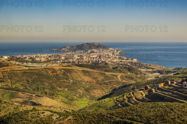 Amazing landscape of Ceuta in Spain, with morrocan mountains in the foreground