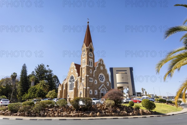 Christuskirche is a historic Lutheran church built between 1907 and 1910 during the German colonial period, Windhoek, Namibia