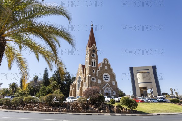 Christuskirche is a historic Lutheran church built between 1907 and 1910 during the German colonial period, Windhoek, Namibia