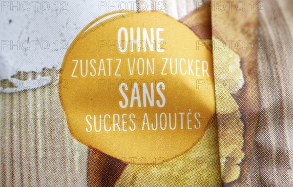 Ingredients Sugar label on a packet of cornflakes. German and French