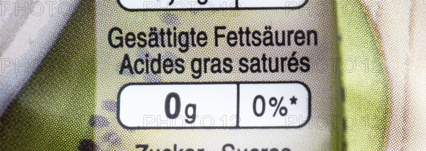Quantity and percentage of the recommended daily intake of saturated fatty acids on a packet of cornflakes