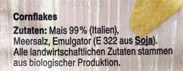 List of ingredients on a packet of cornflakes