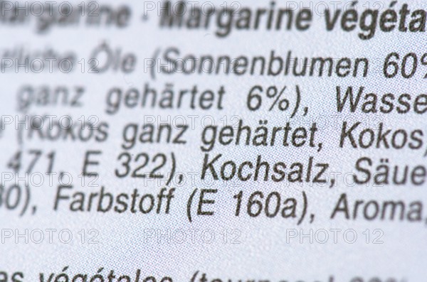 List of ingredients on a packet of margarine. Focus on table salt, salt