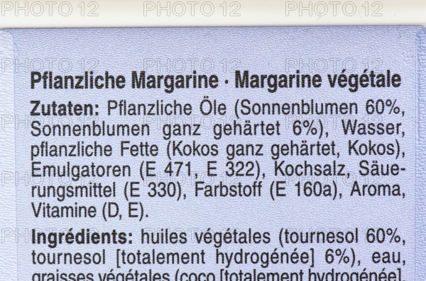 List of ingredients on a packet of margarine