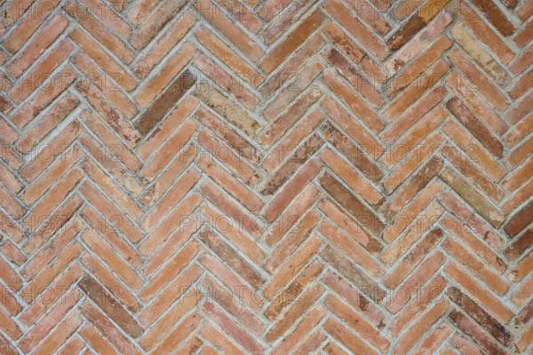 Close-up of a brick wall with a zigzag pattern, Regensburg, Bavaria, Germany