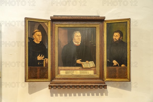 The Luther Shrine, triptych with picture of Martin Luther in the City Church of St Peter & Paul or Herderkirche in Weimar, Thuringia, Germany
