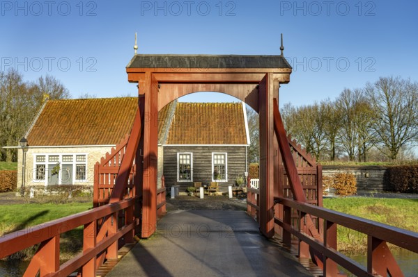 Drawbridge of the inhabited former Bourtange fortress, Groningen, Netherlands
