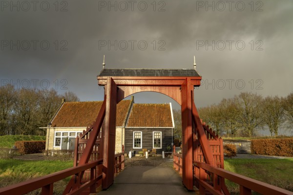Drawbridge of the inhabited former Bourtange fortress, Groningen, Netherlands