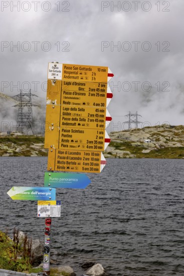 Signpost at the Gotthard Hospice, Ospizio Gottardo, Ticino, Switzerland