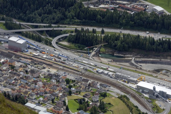Traffic jam on the Gotthard motorway, northbound, Airolo tunnel entrance, Ticino, Switzerland