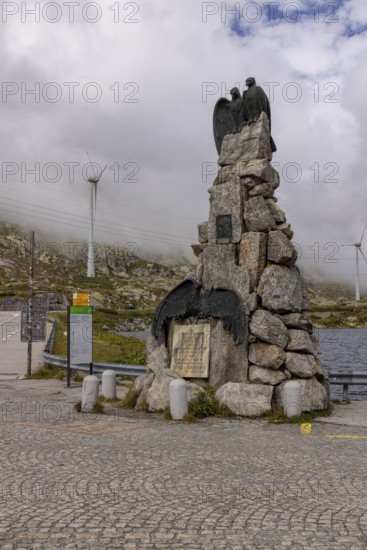 Aviation memorial, memorial to the Vaud aviator Adrien Guex 1928 at Lago della Piazza, Gotthard Pass, Ticino, Switzerland