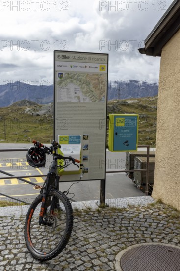 E-bike charging station at the Gotthard Hospice at the top of the pass, Gottardo, Ticino, Switzerland