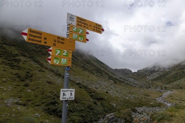 Signpost at Mätteli, ascent to the Gotthard Pass, Uri, Switzerland